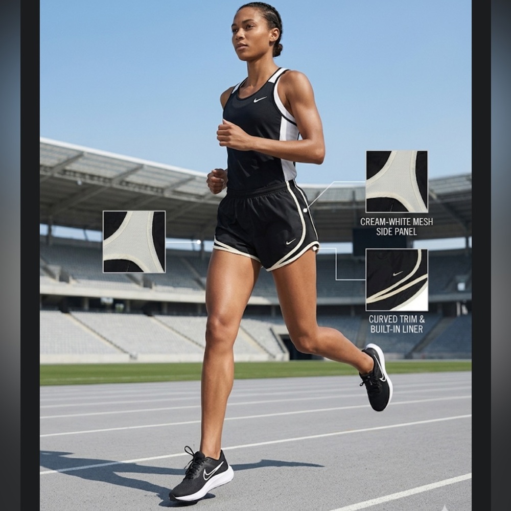 Nike DRI FIT Black Running Shorts with White Accents SZ XL